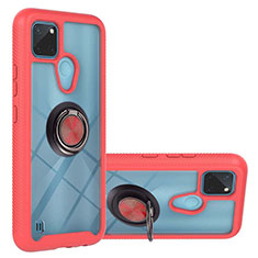 Funda Bumper Silicona y Plastico Mate Carcasa con Magnetico Anillo de dedo Soporte YB1 para Realme C21Y Rojo