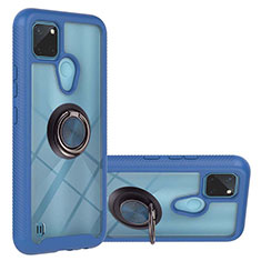 Funda Bumper Silicona y Plastico Mate Carcasa con Magnetico Anillo de dedo Soporte YB1 para Realme C25Y Azul