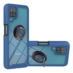 Funda Bumper Silicona y Plastico Mate Carcasa con Magnetico Anillo de dedo Soporte YB1 para Samsung Galaxy A12 Nacho Azul