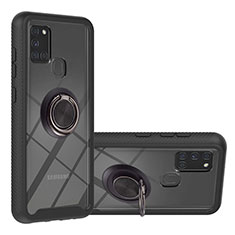 Funda Bumper Silicona y Plastico Mate Carcasa con Magnetico Anillo de dedo Soporte YB1 para Samsung Galaxy A21s Negro