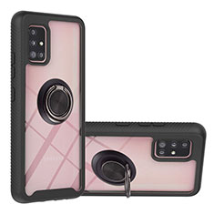 Funda Bumper Silicona y Plastico Mate Carcasa con Magnetico Anillo de dedo Soporte YB1 para Samsung Galaxy M40S Negro