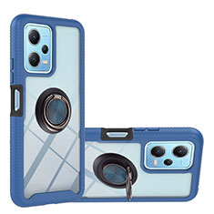 Funda Bumper Silicona y Plastico Mate Carcasa con Magnetico Anillo de dedo Soporte YB1 para Xiaomi Redmi Note 12 5G Azul