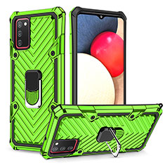 Funda Bumper Silicona y Plastico Mate Carcasa con Magnetico Anillo de dedo Soporte YF1 para Samsung Galaxy A03s Menta Verde