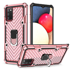 Funda Bumper Silicona y Plastico Mate Carcasa con Magnetico Anillo de dedo Soporte YF1 para Samsung Galaxy A03s Oro Rosa