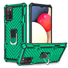 Funda Bumper Silicona y Plastico Mate Carcasa con Magnetico Anillo de dedo Soporte YF1 para Samsung Galaxy A03s Verde