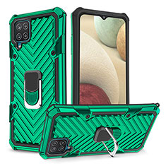 Funda Bumper Silicona y Plastico Mate Carcasa con Magnetico Anillo de dedo Soporte YF1 para Samsung Galaxy A12 Verde