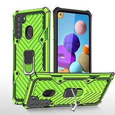 Funda Bumper Silicona y Plastico Mate Carcasa con Magnetico Anillo de dedo Soporte YF1 para Samsung Galaxy A21 Menta Verde