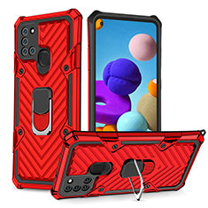 Funda Bumper Silicona y Plastico Mate Carcasa con Magnetico Anillo de dedo Soporte YF1 para Samsung Galaxy A21s Rojo