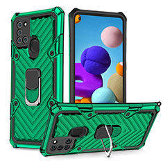 Funda Bumper Silicona y Plastico Mate Carcasa con Magnetico Anillo de dedo Soporte YF1 para Samsung Galaxy A21s Verde