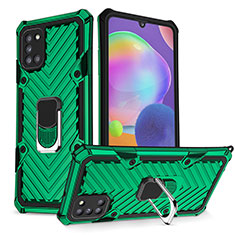 Funda Bumper Silicona y Plastico Mate Carcasa con Magnetico Anillo de dedo Soporte YF1 para Samsung Galaxy A31 Verde