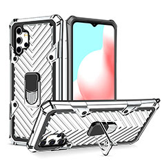 Funda Bumper Silicona y Plastico Mate Carcasa con Magnetico Anillo de dedo Soporte YF1 para Samsung Galaxy A32 4G Plata