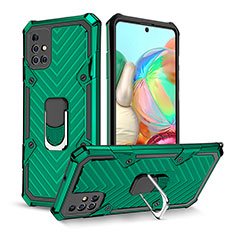 Funda Bumper Silicona y Plastico Mate Carcasa con Magnetico Anillo de dedo Soporte YF1 para Samsung Galaxy A71 4G A715 Verde