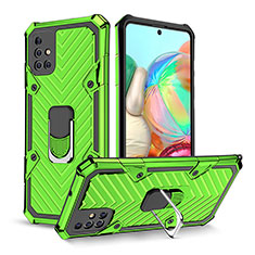 Funda Bumper Silicona y Plastico Mate Carcasa con Magnetico Anillo de dedo Soporte YF1 para Samsung Galaxy A71 5G Menta Verde