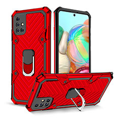 Funda Bumper Silicona y Plastico Mate Carcasa con Magnetico Anillo de dedo Soporte YF1 para Samsung Galaxy A71 5G Rojo
