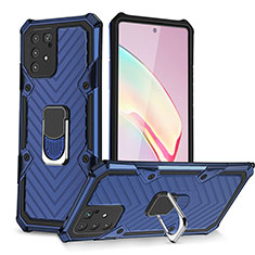 Funda Bumper Silicona y Plastico Mate Carcasa con Magnetico Anillo de dedo Soporte YF1 para Samsung Galaxy A91 Azul