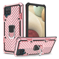 Funda Bumper Silicona y Plastico Mate Carcasa con Magnetico Anillo de dedo Soporte YF1 para Samsung Galaxy F12 Oro Rosa