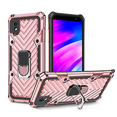 Funda Bumper Silicona y Plastico Mate Carcasa con Magnetico Anillo de dedo Soporte YF1 para Samsung Galaxy M01 Core Oro Rosa