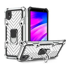 Funda Bumper Silicona y Plastico Mate Carcasa con Magnetico Anillo de dedo Soporte YF1 para Samsung Galaxy M01 Core Plata