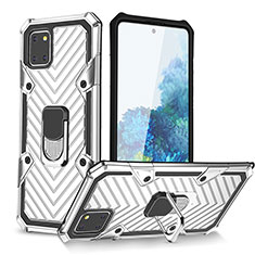 Funda Bumper Silicona y Plastico Mate Carcasa con Magnetico Anillo de dedo Soporte YF1 para Samsung Galaxy M60s Plata