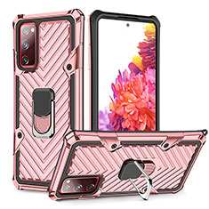 Funda Bumper Silicona y Plastico Mate Carcasa con Magnetico Anillo de dedo Soporte YF1 para Samsung Galaxy S20 FE 4G Oro Rosa