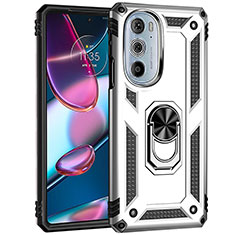 Funda Bumper Silicona y Plastico Mate Carcasa con Magnetico Anillo de dedo Soporte Z01 para Motorola Moto Edge Plus (2022) 5G Plata