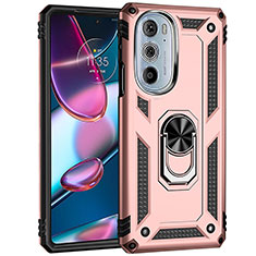 Funda Bumper Silicona y Plastico Mate Carcasa con Magnetico Anillo de dedo Soporte Z01 para Motorola Moto Edge X30 5G Oro Rosa