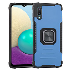 Funda Bumper Silicona y Plastico Mate Carcasa con Magnetico Anillo de dedo Soporte ZJ1 para Samsung Galaxy A02 Azul