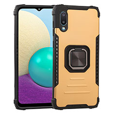 Funda Bumper Silicona y Plastico Mate Carcasa con Magnetico Anillo de dedo Soporte ZJ1 para Samsung Galaxy A02 Oro