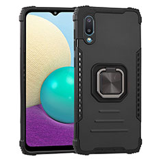 Funda Bumper Silicona y Plastico Mate Carcasa con Magnetico Anillo de dedo Soporte ZJ1 para Samsung Galaxy M02 Negro