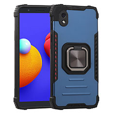 Funda Bumper Silicona y Plastico Mate Carcasa con Magnetico Anillo de dedo Soporte ZJ2 para Samsung Galaxy A01 Core Azul