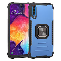 Funda Bumper Silicona y Plastico Mate Carcasa con Magnetico Anillo de dedo Soporte ZJ2 para Samsung Galaxy A50 Azul