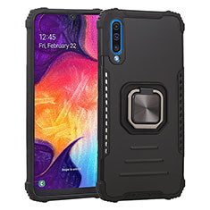 Funda Bumper Silicona y Plastico Mate Carcasa con Magnetico Anillo de dedo Soporte ZJ2 para Samsung Galaxy A50S Negro