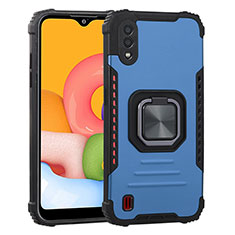 Funda Bumper Silicona y Plastico Mate Carcasa con Magnetico Anillo de dedo Soporte ZJ2 para Samsung Galaxy M01 Azul