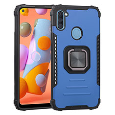 Funda Bumper Silicona y Plastico Mate Carcasa con Magnetico Anillo de dedo Soporte ZJ2 para Samsung Galaxy M11 Azul