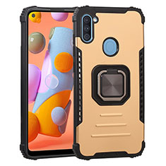 Funda Bumper Silicona y Plastico Mate Carcasa con Magnetico Anillo de dedo Soporte ZJ2 para Samsung Galaxy M11 Oro