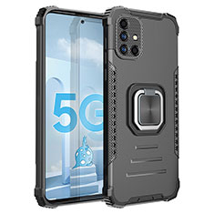 Funda Bumper Silicona y Plastico Mate Carcasa con Magnetico Anillo de dedo Soporte ZJ2 para Samsung Galaxy M40S Negro