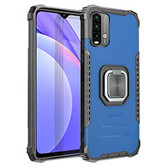 Funda Bumper Silicona y Plastico Mate Carcasa con Magnetico Anillo de dedo Soporte ZJ2 para Xiaomi Redmi 9 Power Azul