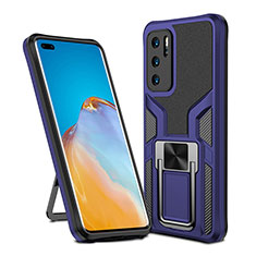 Funda Bumper Silicona y Plastico Mate Carcasa con Magnetico Anillo de dedo Soporte ZL1 para Huawei P40 Azul