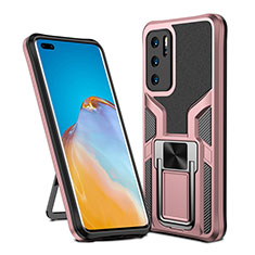 Funda Bumper Silicona y Plastico Mate Carcasa con Magnetico Anillo de dedo Soporte ZL1 para Huawei P40 Oro Rosa