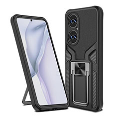 Funda Bumper Silicona y Plastico Mate Carcasa con Magnetico Anillo de dedo Soporte ZL1 para Huawei P50 Negro