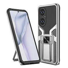 Funda Bumper Silicona y Plastico Mate Carcasa con Magnetico Anillo de dedo Soporte ZL1 para Huawei P50 Plata