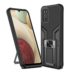 Funda Bumper Silicona y Plastico Mate Carcasa con Magnetico Anillo de dedo Soporte ZL1 para Samsung Galaxy A03s Negro