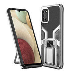 Funda Bumper Silicona y Plastico Mate Carcasa con Magnetico Anillo de dedo Soporte ZL1 para Samsung Galaxy A03s Plata