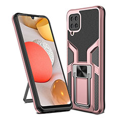 Funda Bumper Silicona y Plastico Mate Carcasa con Magnetico Anillo de dedo Soporte ZL1 para Samsung Galaxy F12 Oro Rosa