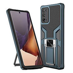 Funda Bumper Silicona y Plastico Mate Carcasa con Magnetico Anillo de dedo Soporte ZL1 para Samsung Galaxy Note 20 5G Cian
