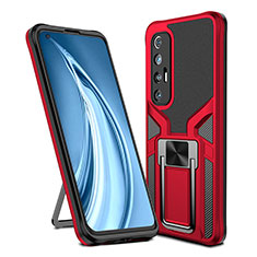 Funda Bumper Silicona y Plastico Mate Carcasa con Magnetico Anillo de dedo Soporte ZL1 para Xiaomi Mi 10S 5G Rojo