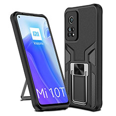 Funda Bumper Silicona y Plastico Mate Carcasa con Magnetico Anillo de dedo Soporte ZL1 para Xiaomi Mi 10T Pro 5G Negro