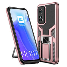 Funda Bumper Silicona y Plastico Mate Carcasa con Magnetico Anillo de dedo Soporte ZL1 para Xiaomi Mi 10T Pro 5G Oro Rosa