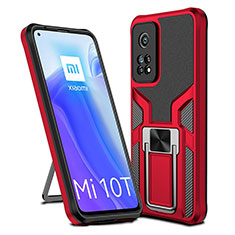 Funda Bumper Silicona y Plastico Mate Carcasa con Magnetico Anillo de dedo Soporte ZL1 para Xiaomi Mi 10T Pro 5G Rojo