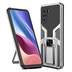 Funda Bumper Silicona y Plastico Mate Carcasa con Magnetico Anillo de dedo Soporte ZL1 para Xiaomi Poco F3 5G Plata